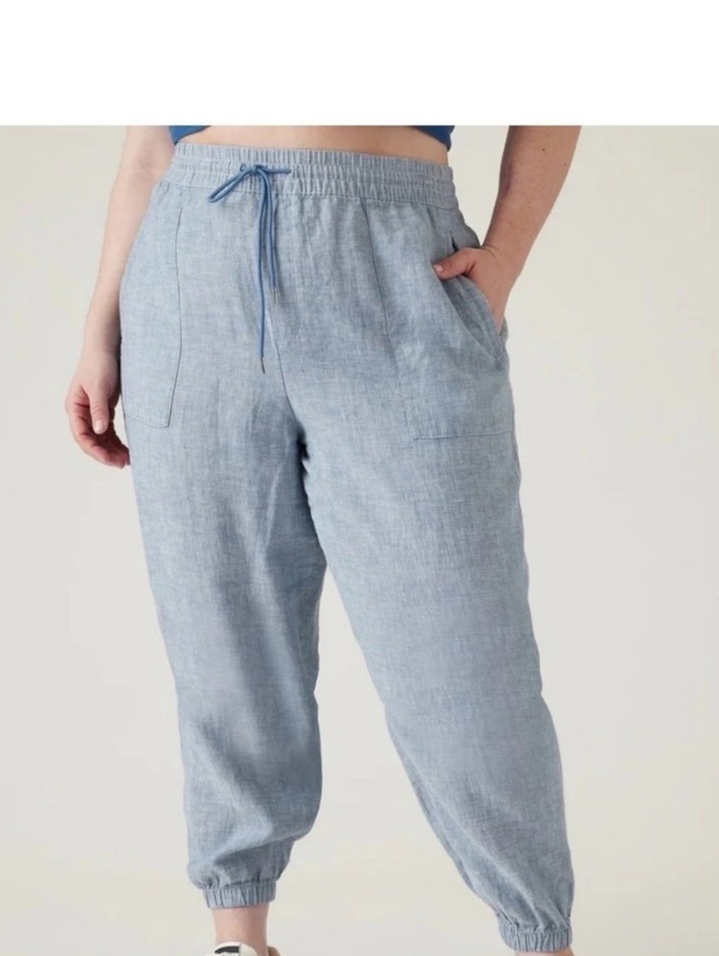 Athleta Retreat Linen Jogger Women Size 18 Light Blue Drawstrings Casual
